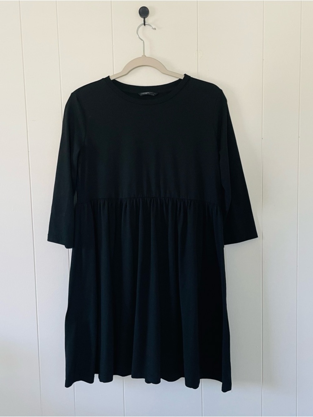 SHEIN Black Midi Babydoll Dress with Crew Neck